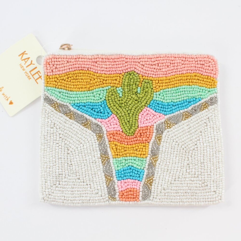 Kay Lee New York Southwest Cactus Design Beaded Coin Purse/Cosmetic Bag NWT